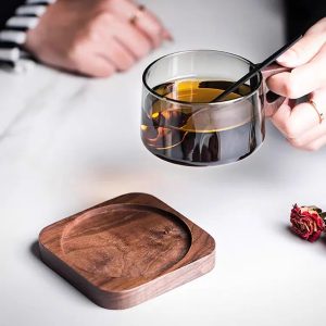 200ml Glass American Latte Coffee Cup with Wooden Tray – Heat-Resistant Luxury Coffee Mug