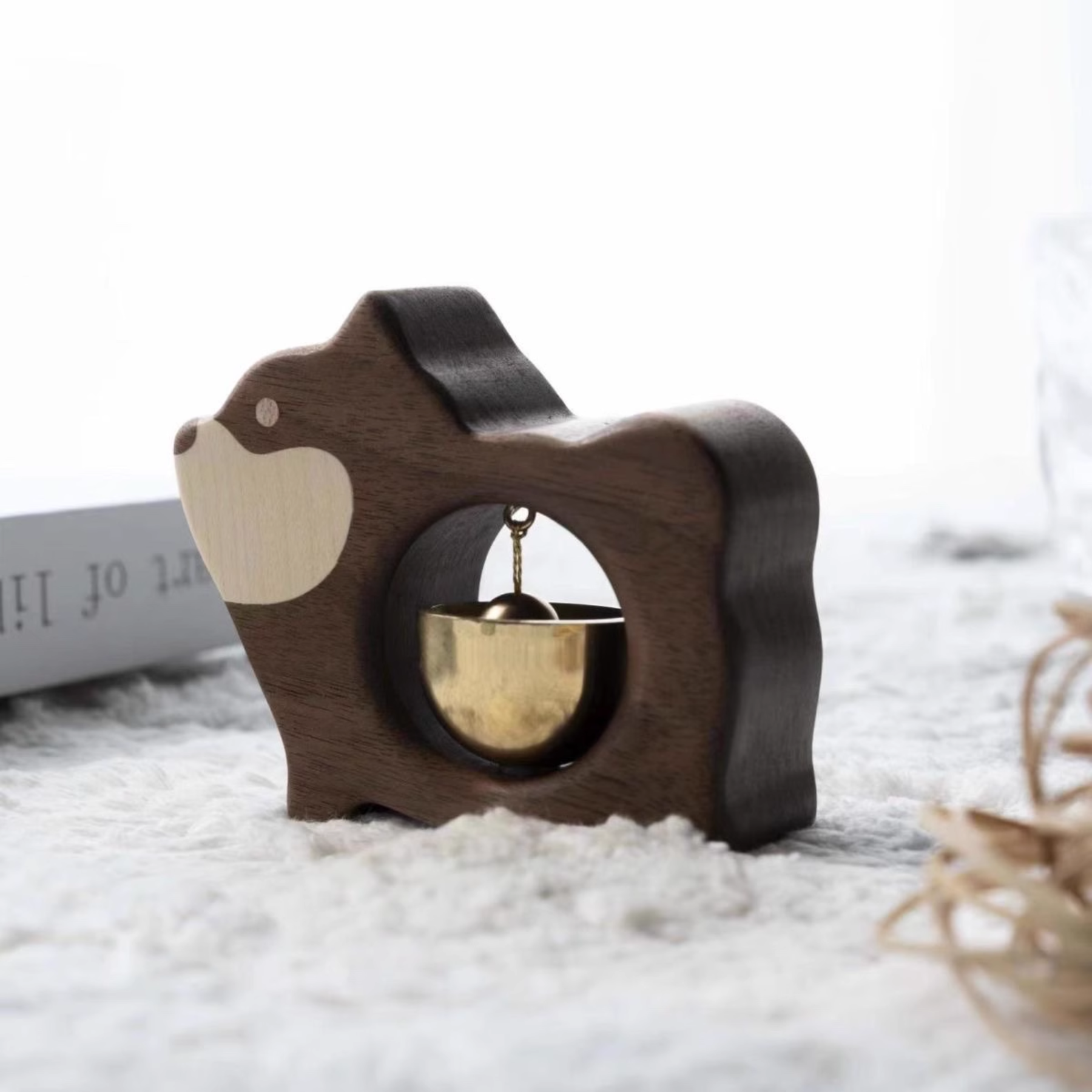 Handmade Dog-Shaped Wooden Doorbell – Black Walnut & Brass Wind Chime - Image 4