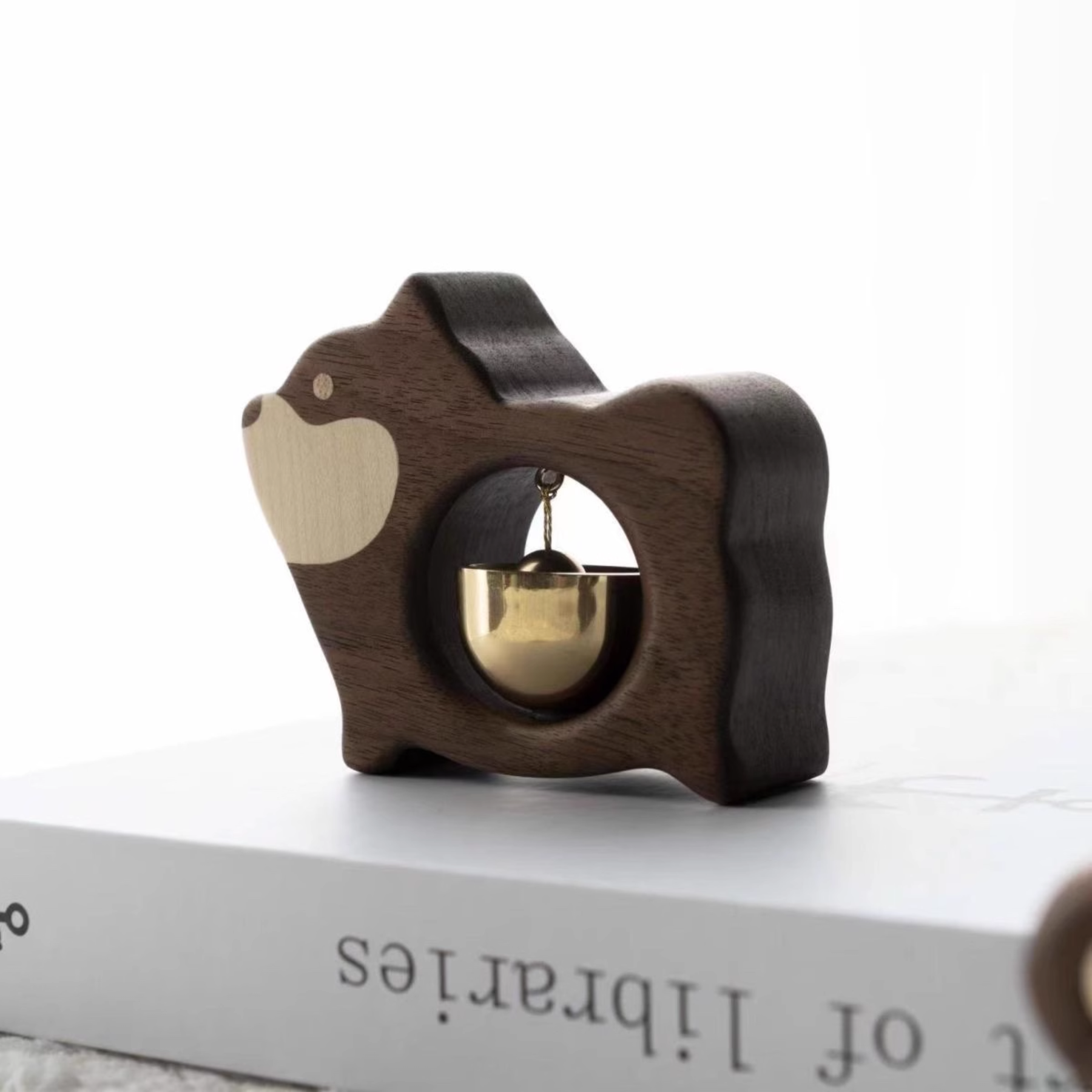 Handmade Dog-Shaped Wooden Doorbell – Black Walnut & Brass Wind Chime - Image 3