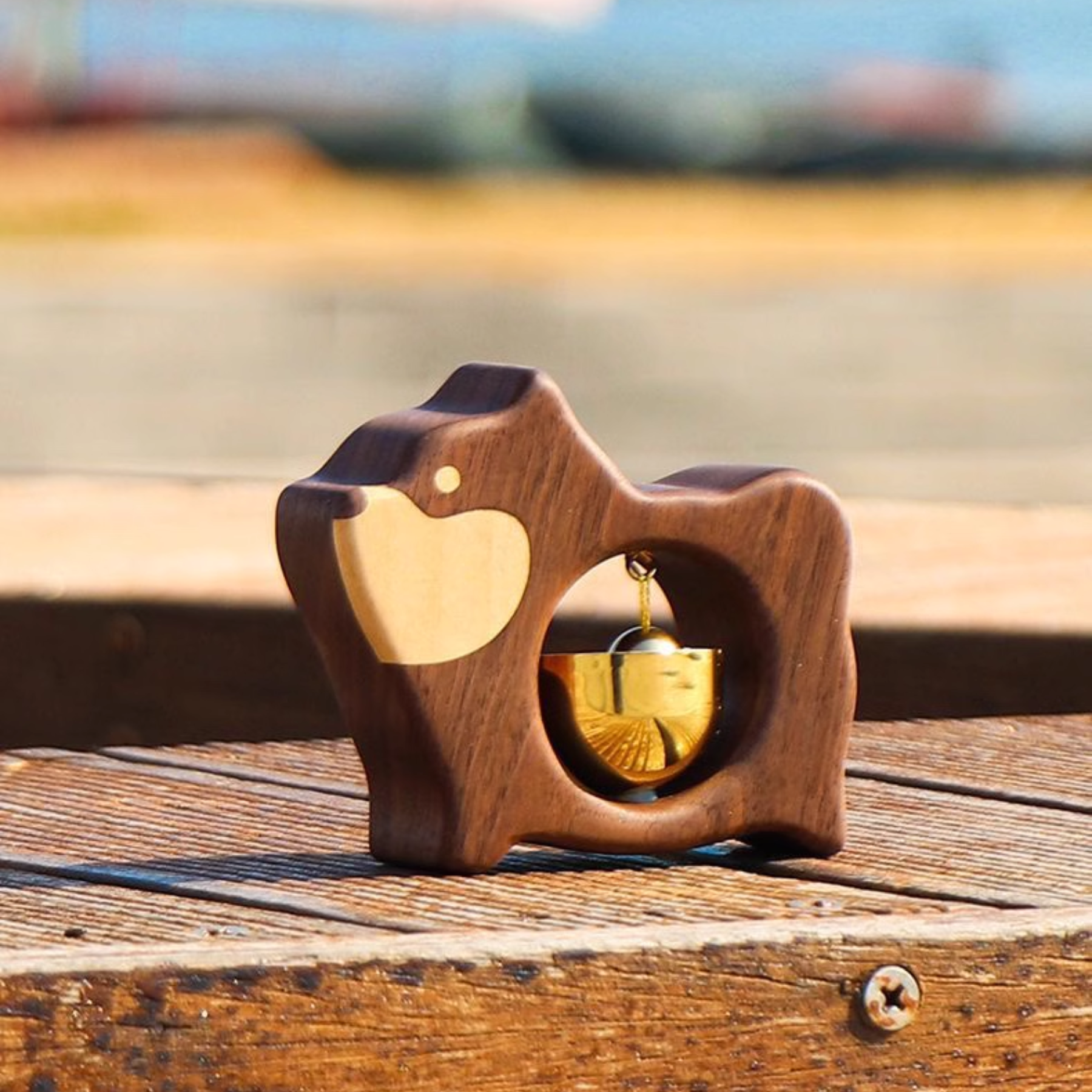 Handmade Dog-Shaped Wooden Doorbell – Black Walnut & Brass Wind Chime - Image 2