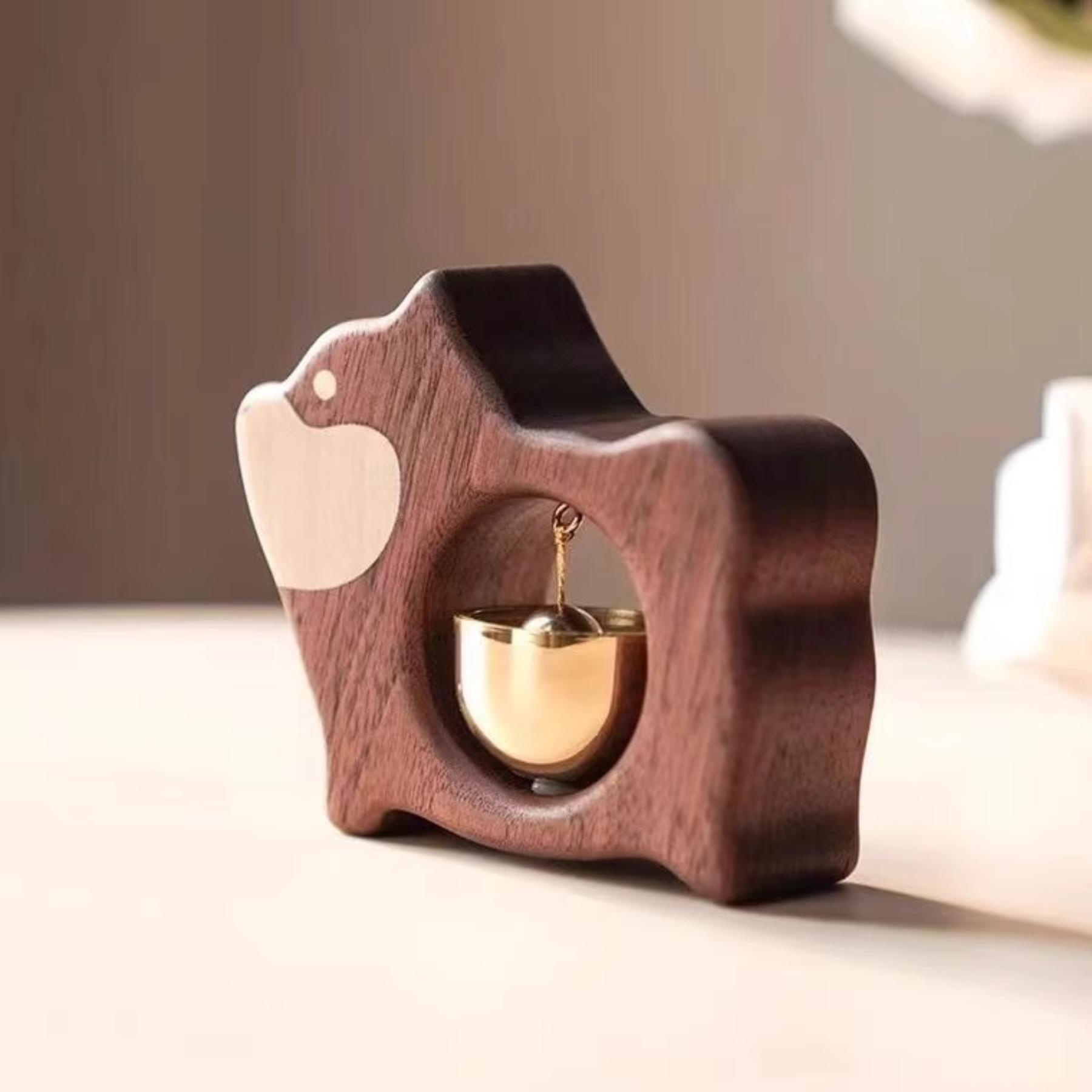 Handmade Dog-Shaped Wooden Doorbell – Black Walnut & Brass Wind Chime - Image 6