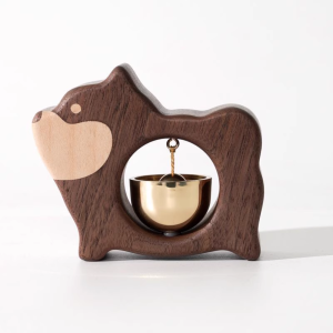 Handmade Dog-Shaped Wooden Doorbell – Black Walnut & Brass Wind Chime