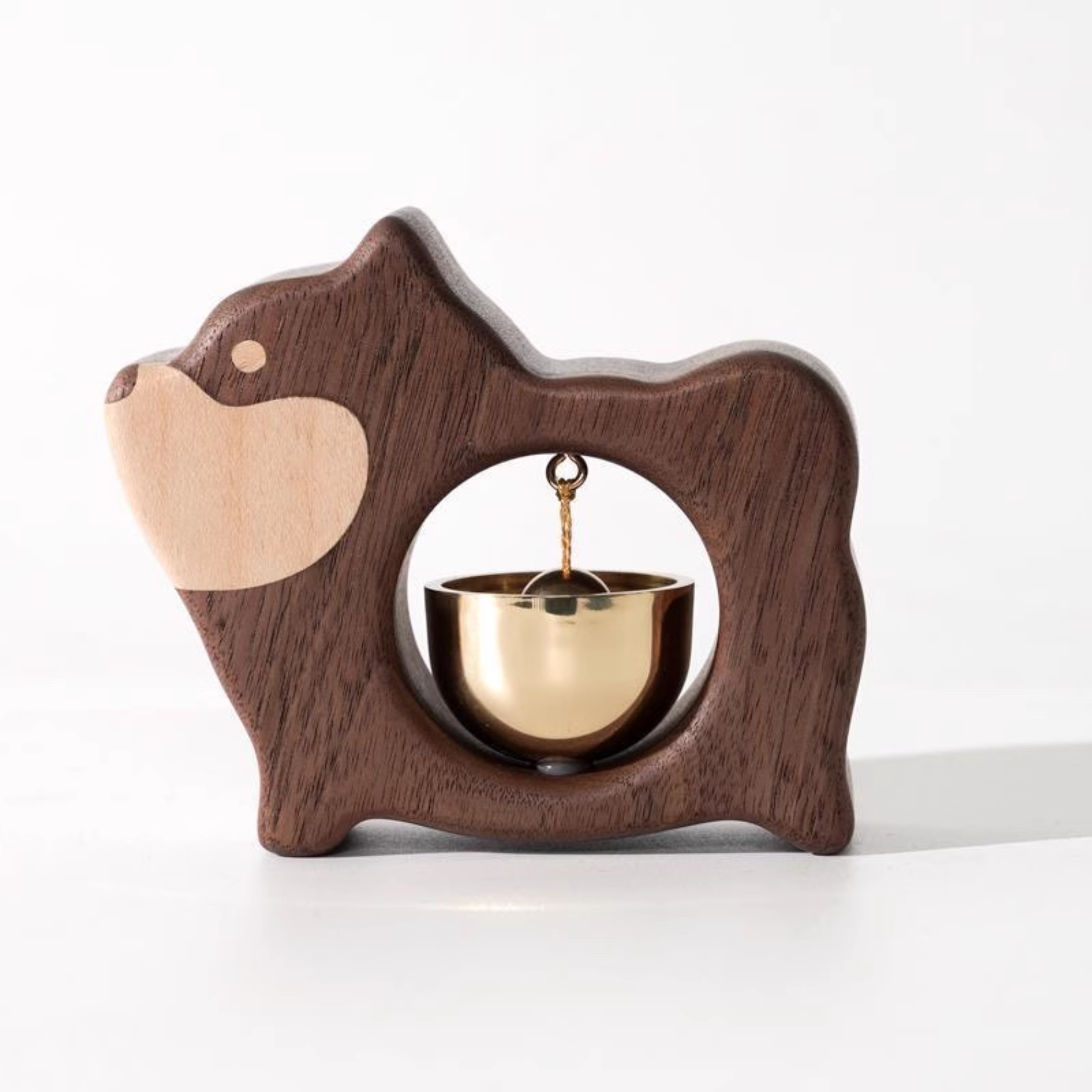 Handmade Dog-Shaped Wooden Doorbell – Black Walnut & Brass Wind Chime