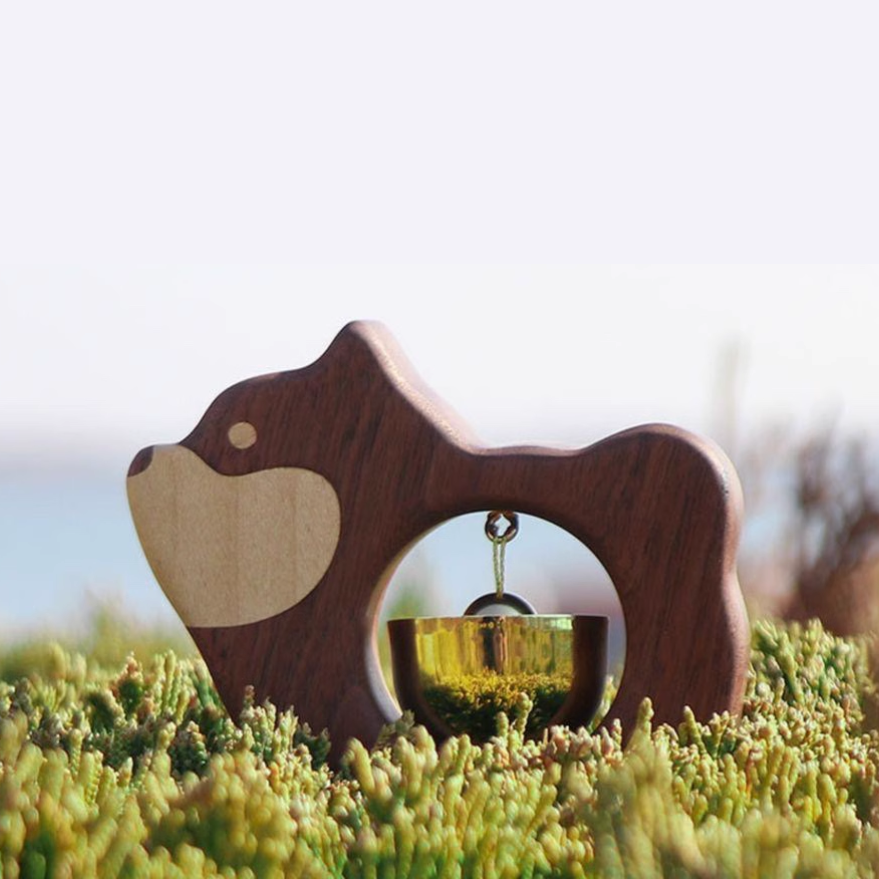 Handmade Dog-Shaped Wooden Doorbell – Black Walnut & Brass Wind Chime - Image 8