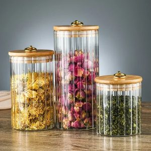 Glass Storage Jar with Sealed Bamboo Lid – Airtight Kitchen Canister for Grains, Coffee, Tea, Snacks & More