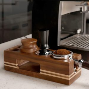 Wooden Coffee Tamping Station – Espresso Tamper Holder & Filter Stand - Walnut Wood, 58mm