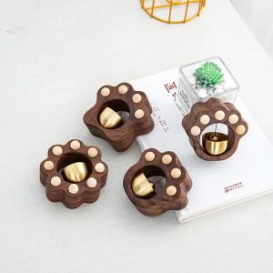 Kawaii Cat Paw Wood Doorbell – Melodious Wind Chime for Doors & Rooms | Handmade Walnut & Brass Shopkeeper Bell