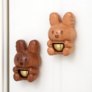 Handmade Wooden Bunny Doorbell – Adorable Wind Chime with Brass Bell for Home & Shop