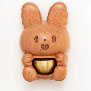 Handmade Wooden Bunny Doorbell – Adorable Wind Chime with Brass Bell for Home & Shop - Beech