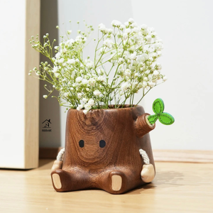 Pituner Solid Wood Tree Stump Planter & Pen Holder – Handmade Sapele Wood Organizer 🌿✨